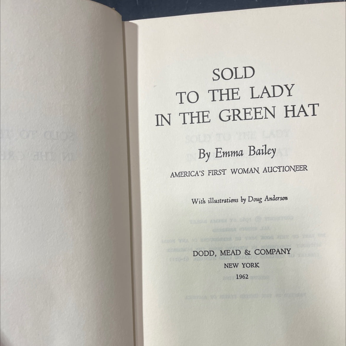 1 of clio sold to the lady in the green hat book, by Emma Bailey, 1962 Hardcover image 2