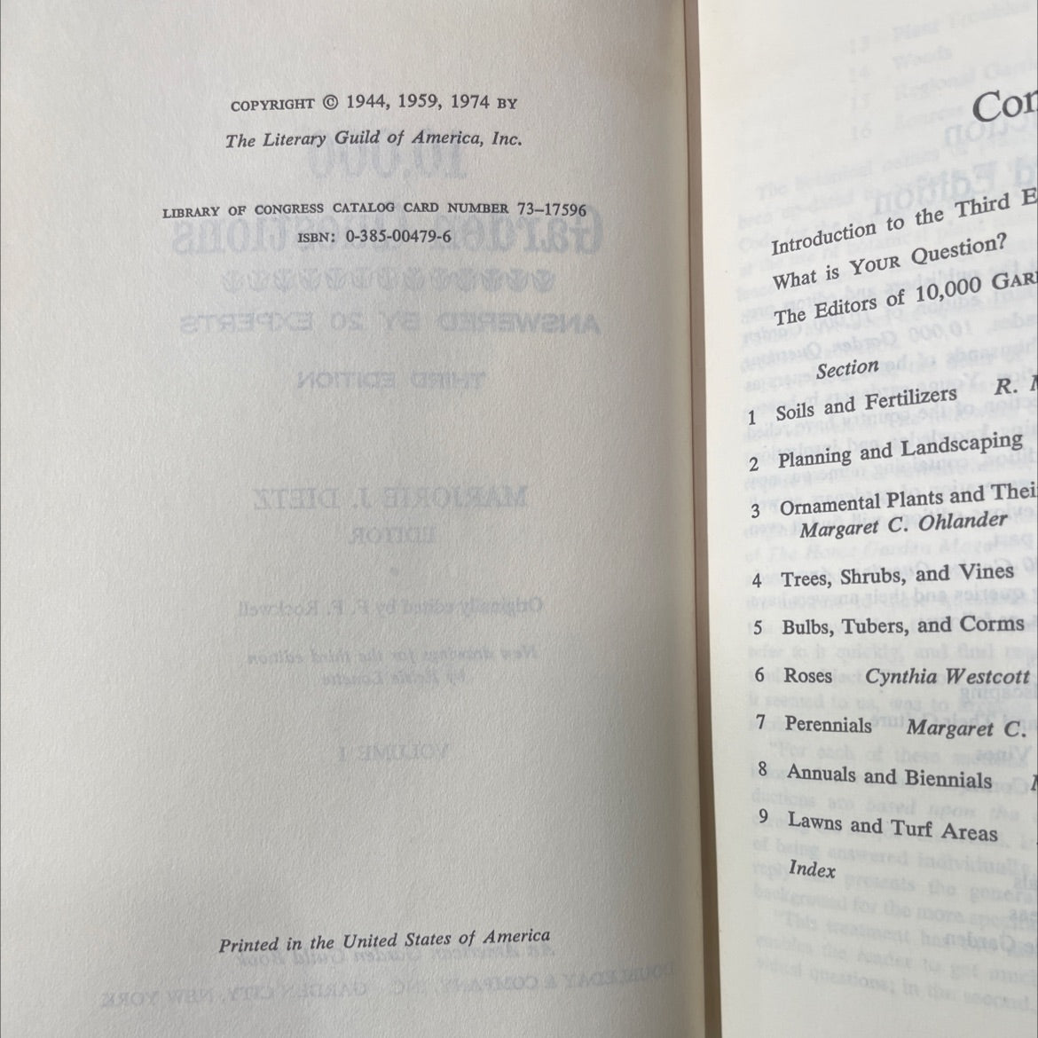 10,000 garden questions answered by 20 experts third edition book, by Marjorie J. Dietz, 1974 Hardcover image 3
