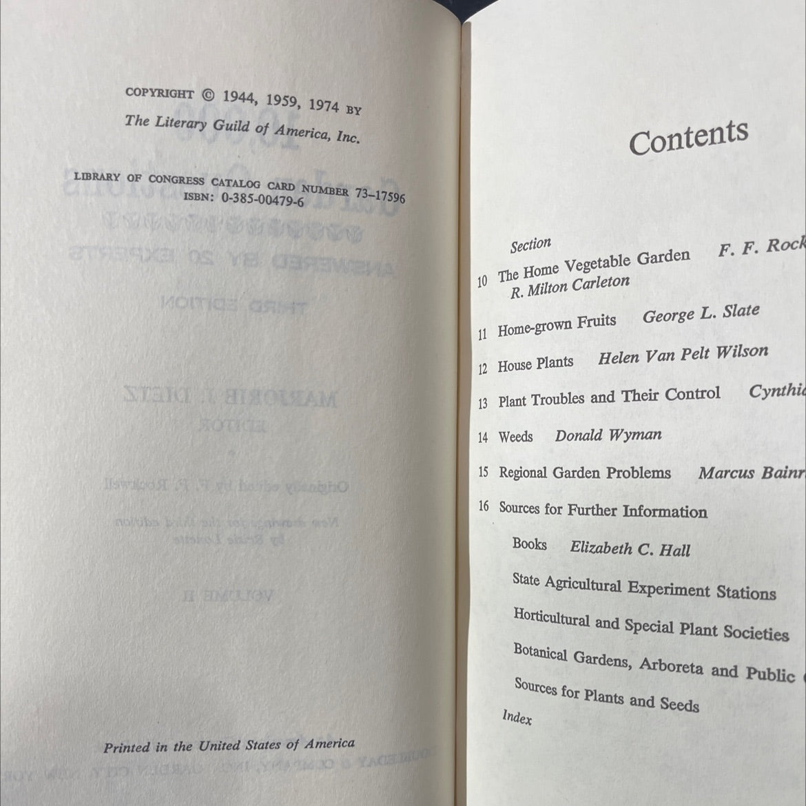 10,000 garden questions answered by 20 experts book, by Marjorie J. Dietz, 1974 Hardcover image 3