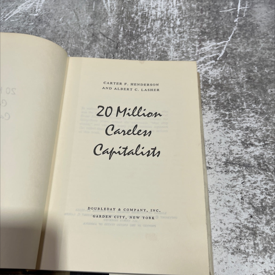 20 million careless capitalists book, by Carter F. Henderson and Albert C. Lasher, 1967 Hardcover image 2