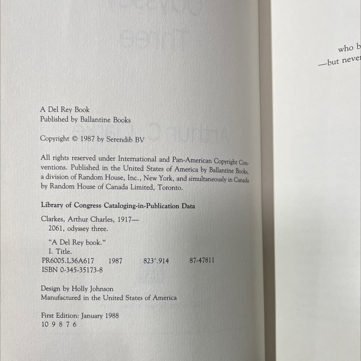 2061 odyssey three book, by Arthur C. Clarke, 1987 Hardcover image 3