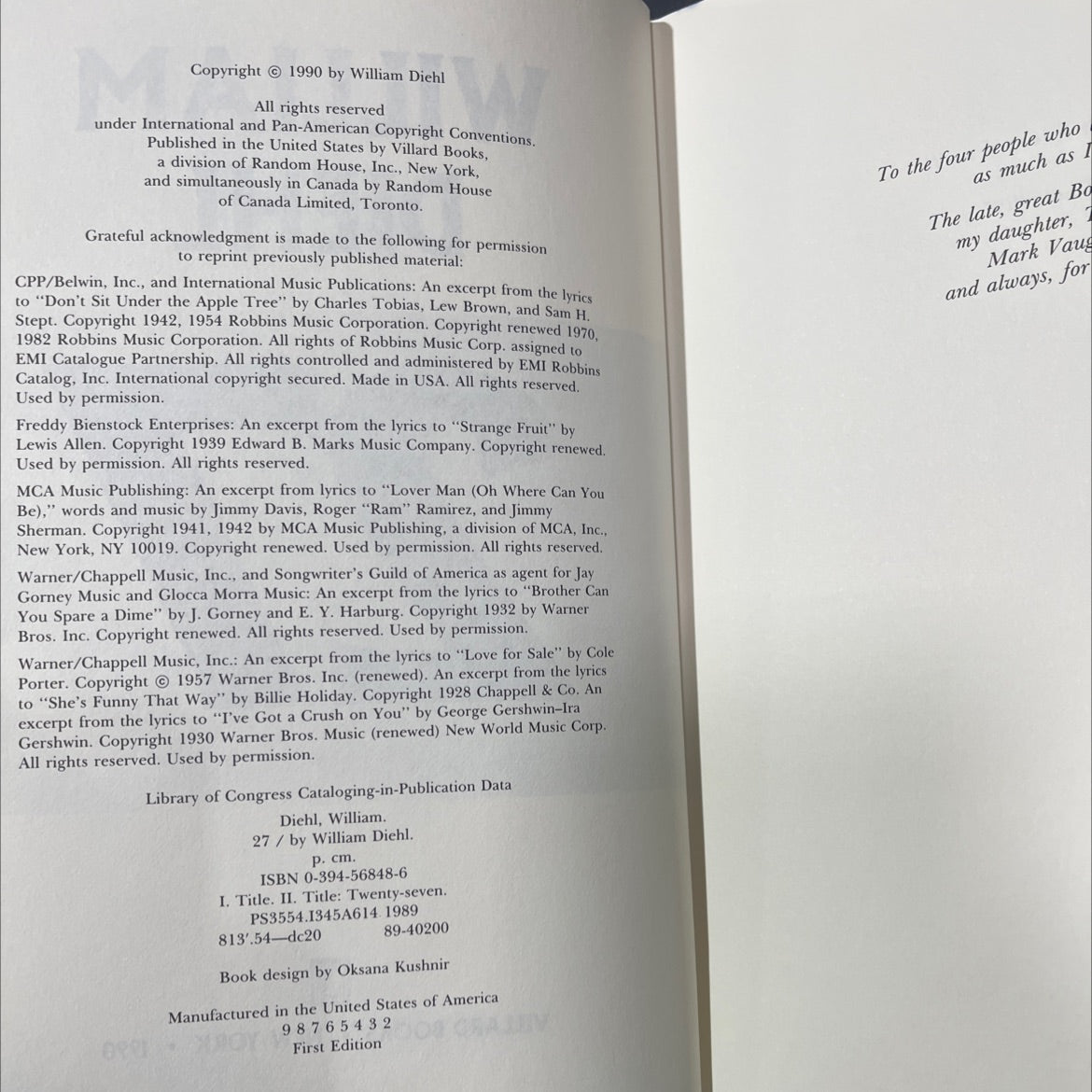 27 book, by William Diehl, 1990 Hardcover image 3
