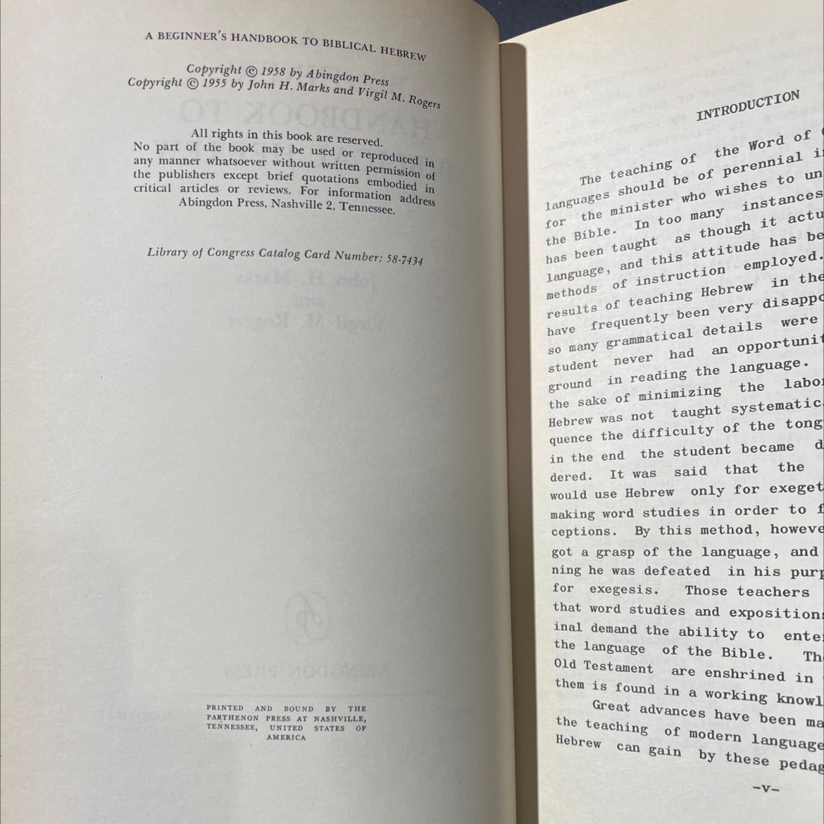 a beginner's handbook to biblical hebrew book, by john h. marks and virgil m. rogers, 1958 Hardcover image 3
