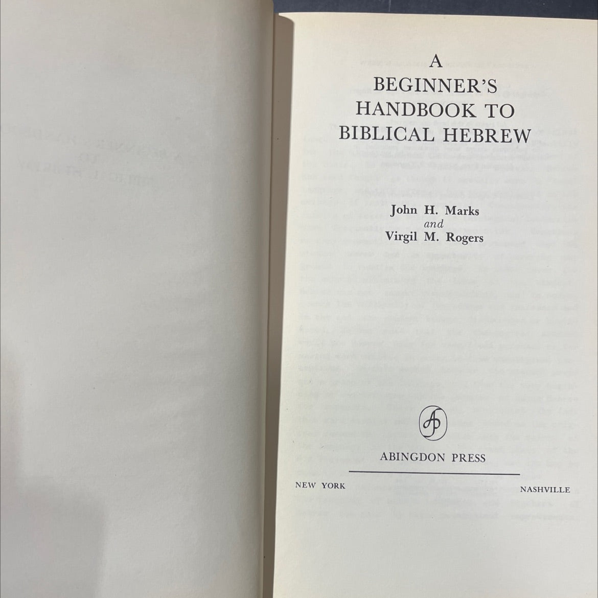 a beginner's handbook to biblical hebrew book, by john h. marks and virgil m. rogers, 1958 Hardcover image 2
