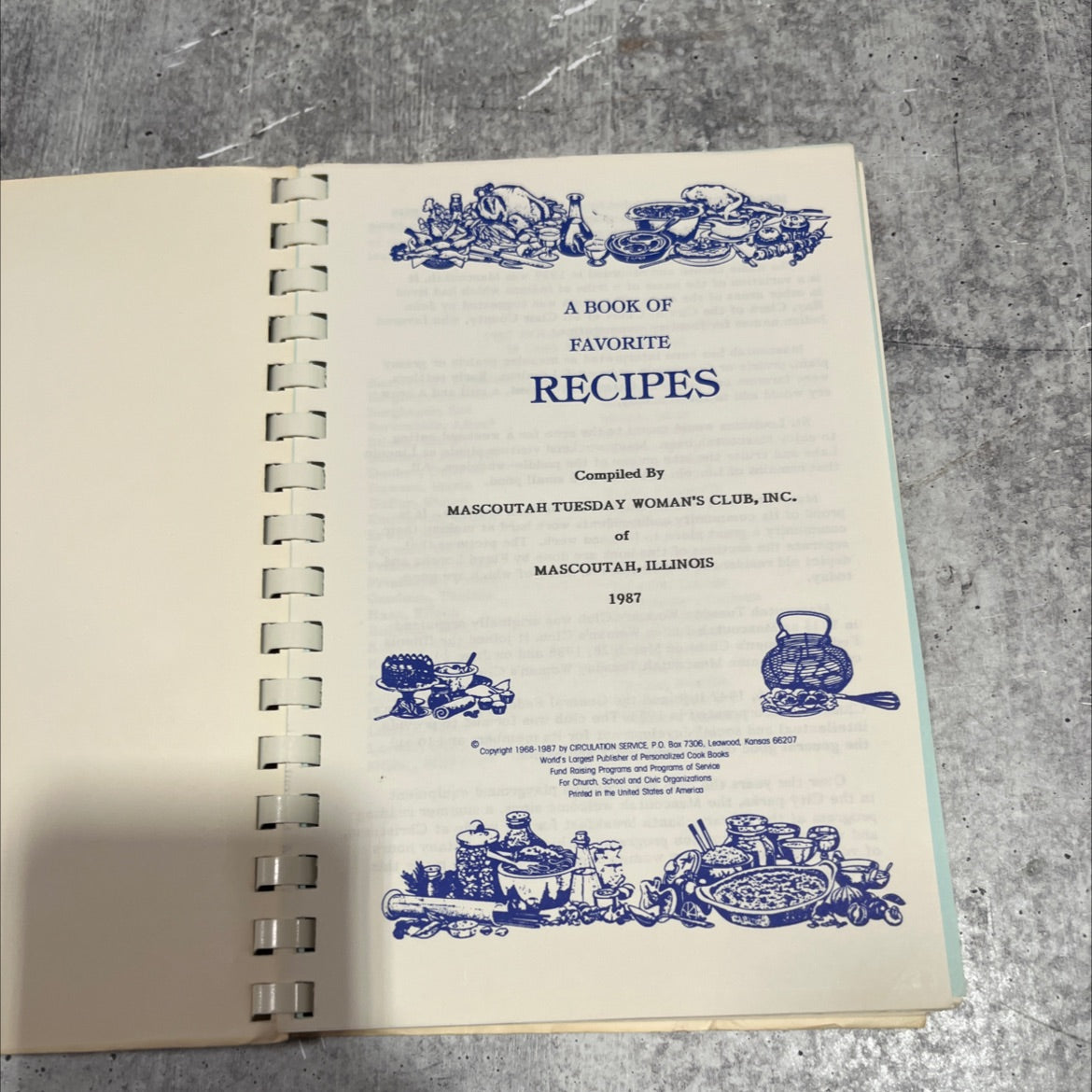 a book of favorite recipes book, by mascouth tuesday woman's club, inc., 1987 Paperback image 2