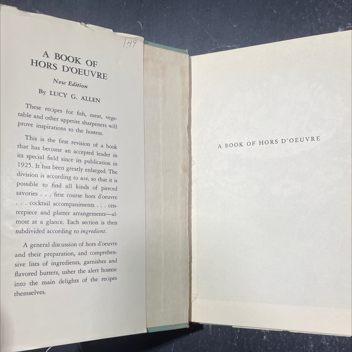 a book of hors d'oeuvre book, by lucy g. allen, 1941 Hardcover image 4