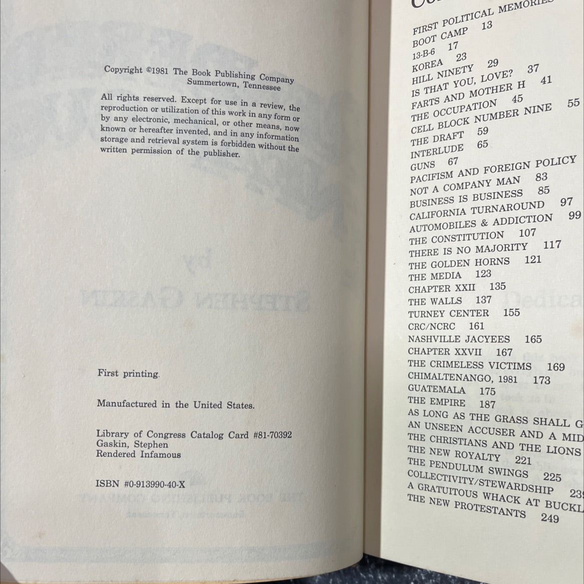 a book of political reality rendered infamous book, by stephen gaskin, 1981 Hardcover image 3
