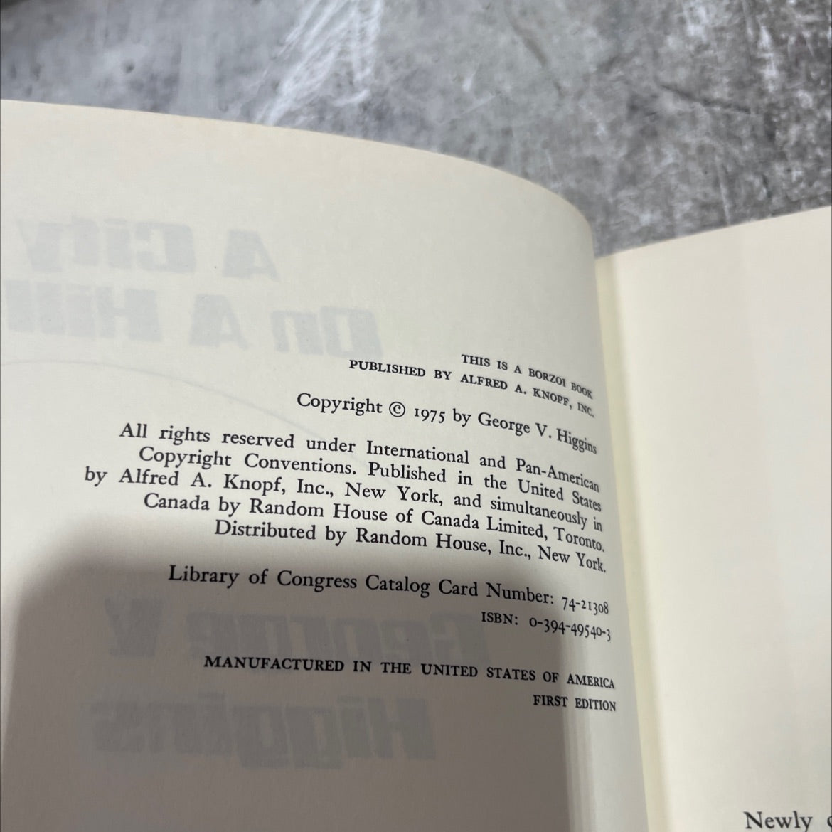 a city on a hill book, by george v higgins, 1975 Hardcover image 3