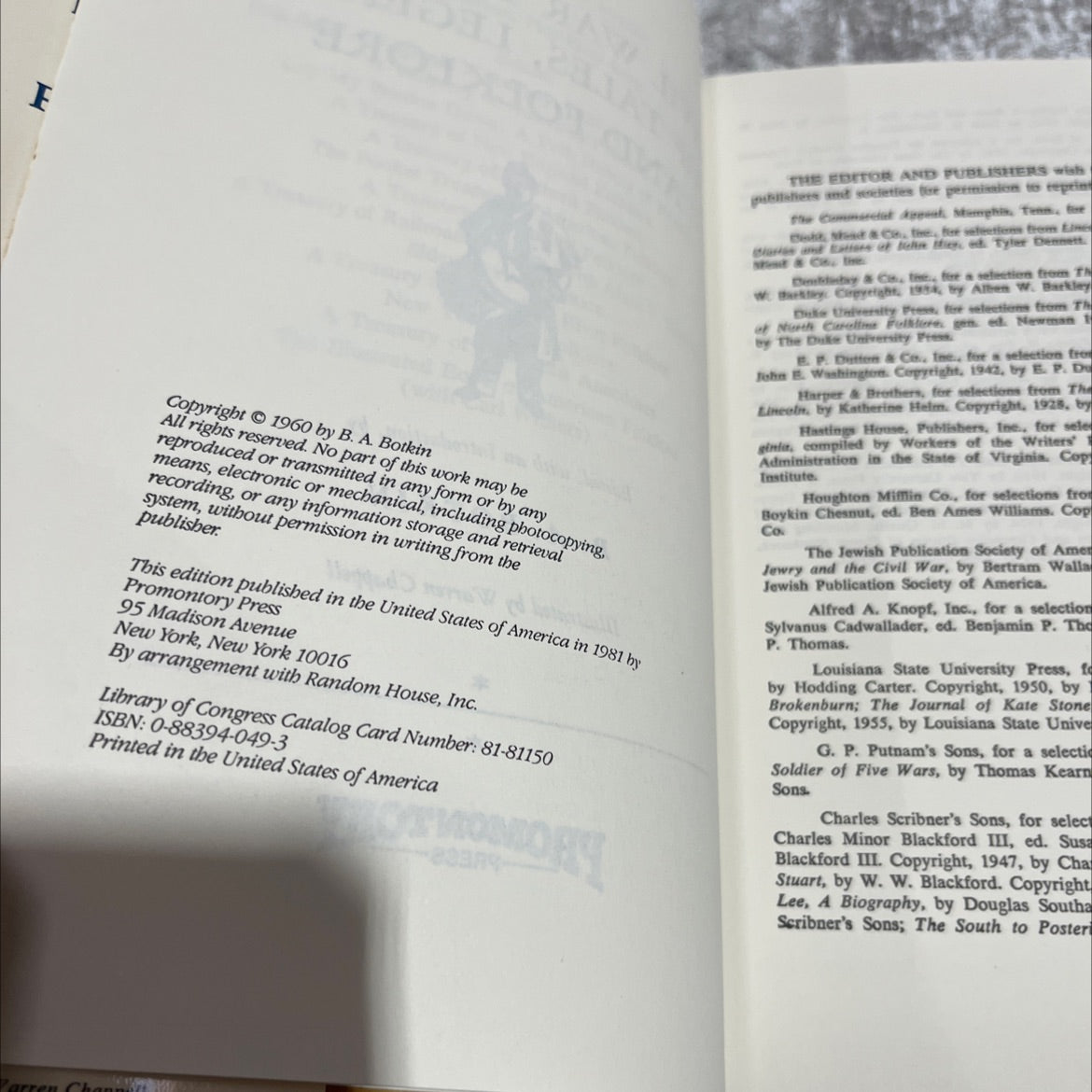a civil war treasury of tales, legends and folklore book, by b. a. botkin, 1960 Hardcover image 3