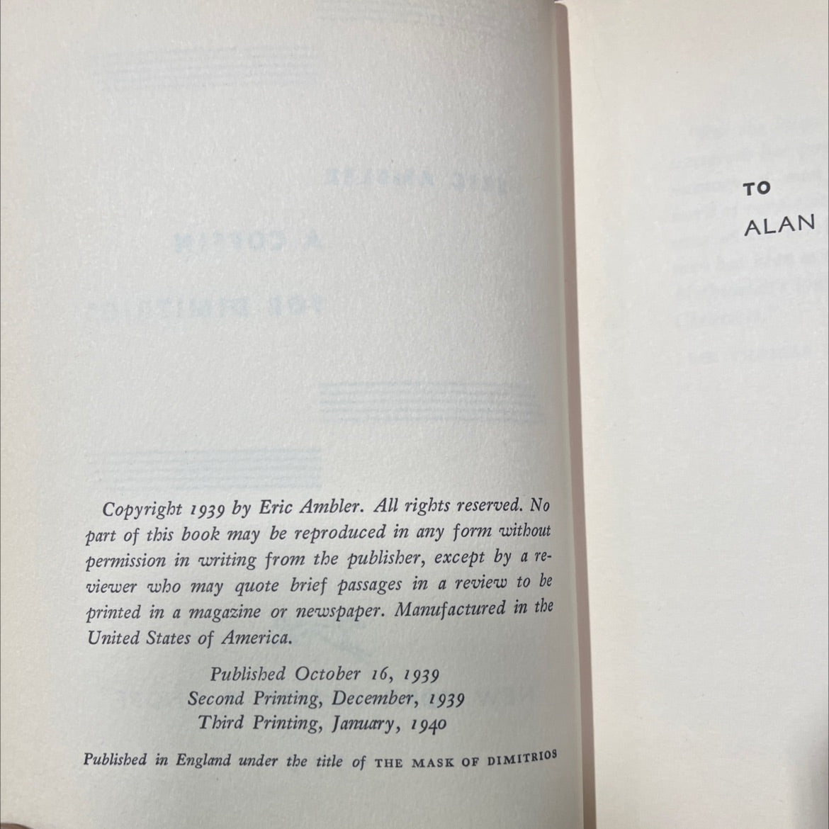 a coffin for dimitrios book, by eric ambler, 1940 Hardcover image 3