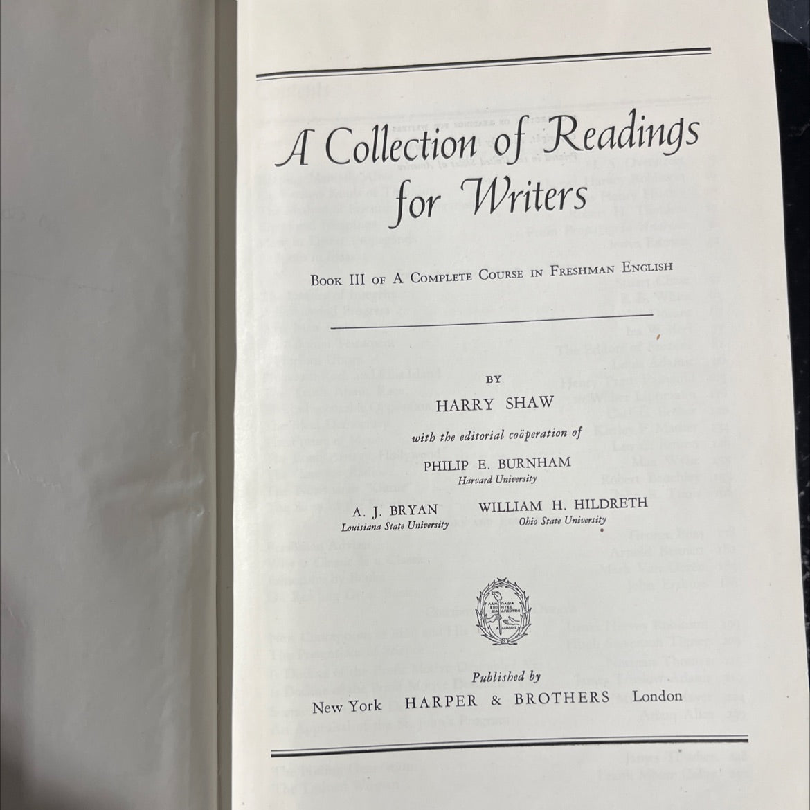 a collection of readings for writers book, by harry shaw, 1946 Hardcover image 2