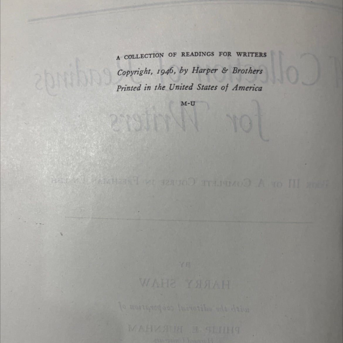 a collection of readings for writers book, by harry shaw, 1946 Hardcover image 3