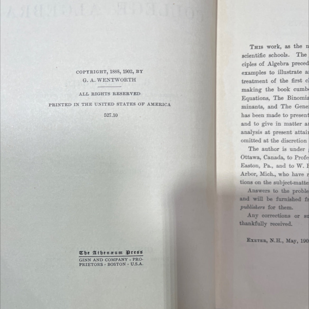 a college algebra book, by g. a. wentworth, 1902 Hardcover image 3
