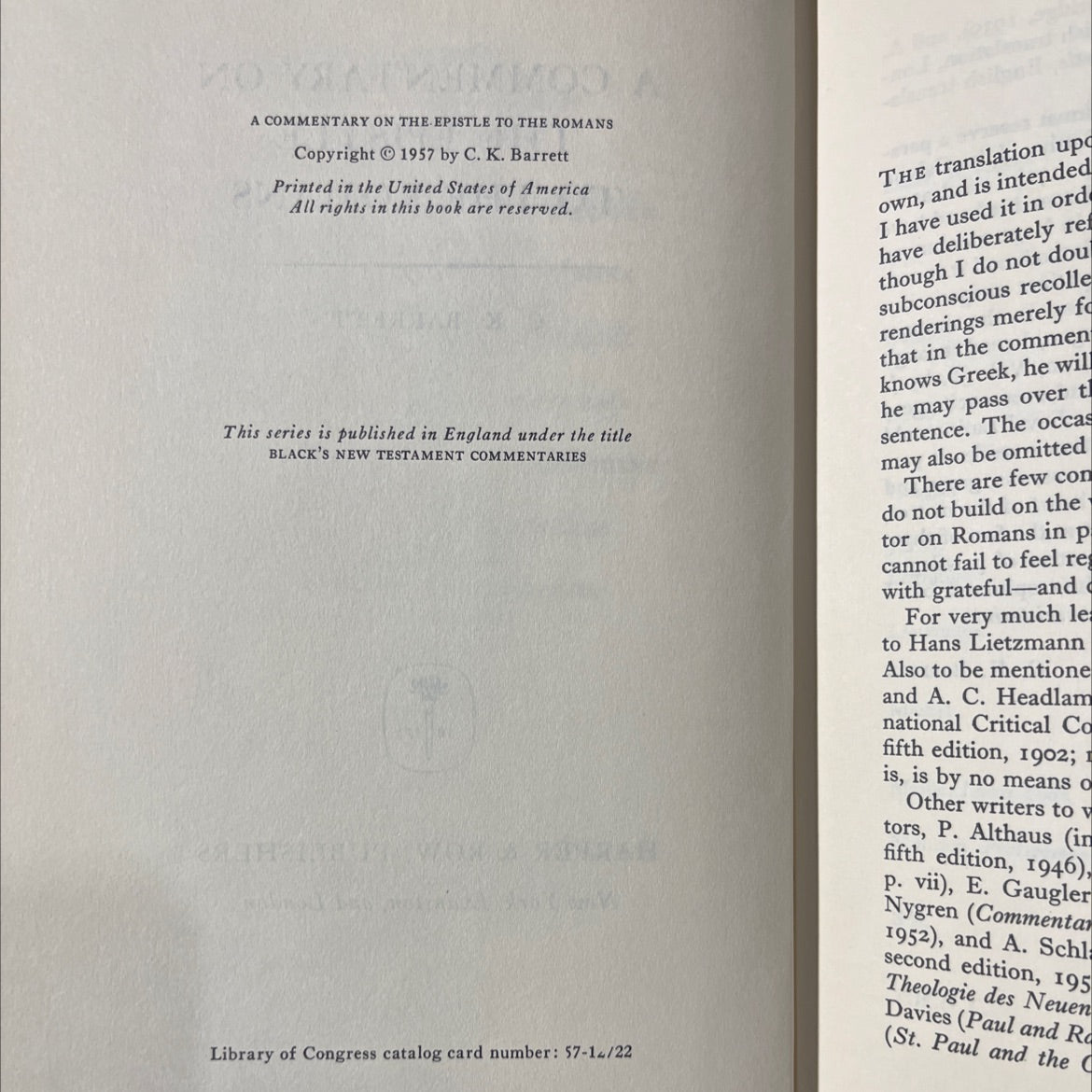 a commentary on the epistle to the romans book, by c. k. barrett, 1957 Hardcover image 3