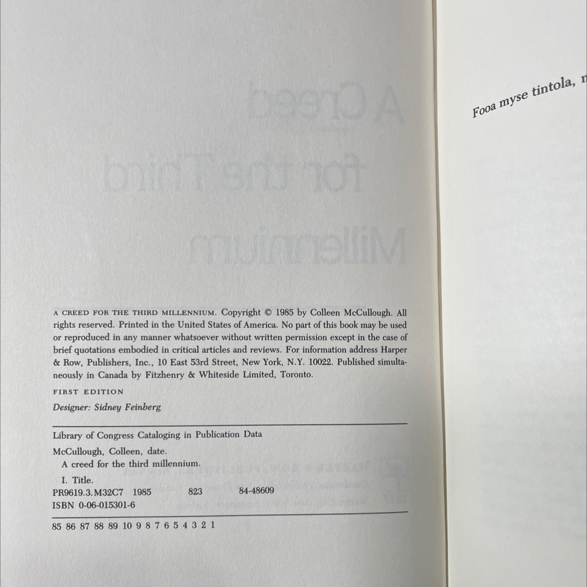 a creed for the third millennium book, by colleen mccullough, 1985 Hardcover image 3