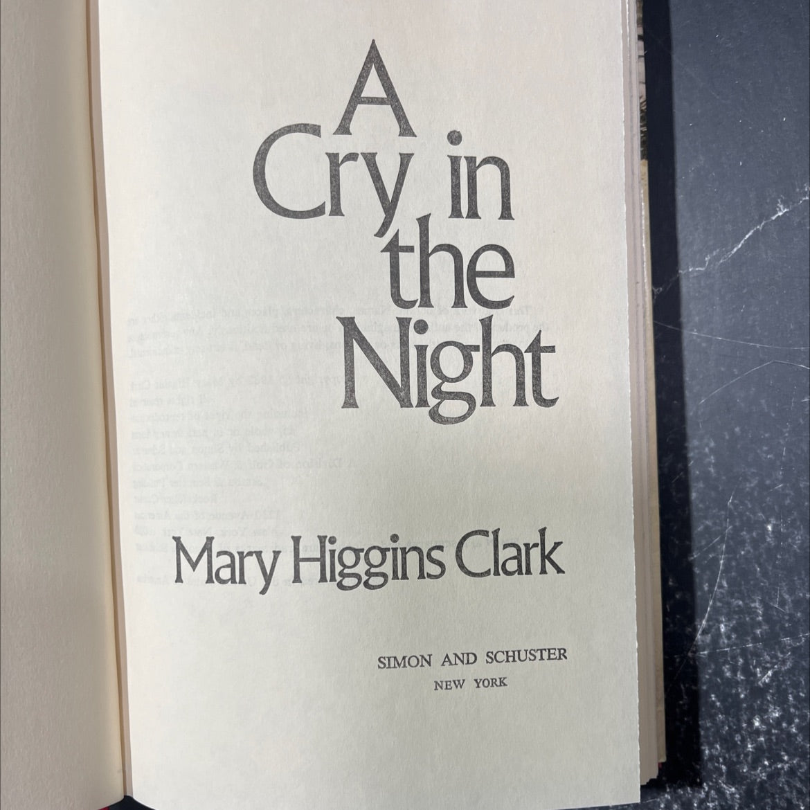 a cry, in the night book, by mary higgins clark, 1982 Hardcover image 2