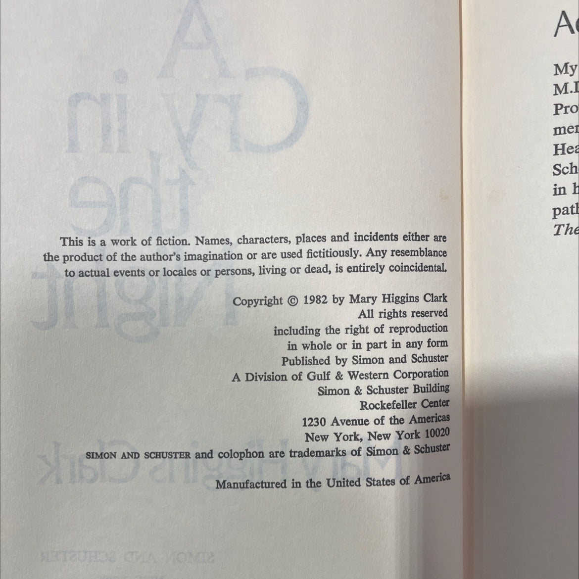 a cry in the night book, by mary higgins clark, 1982 Hardcover image 3