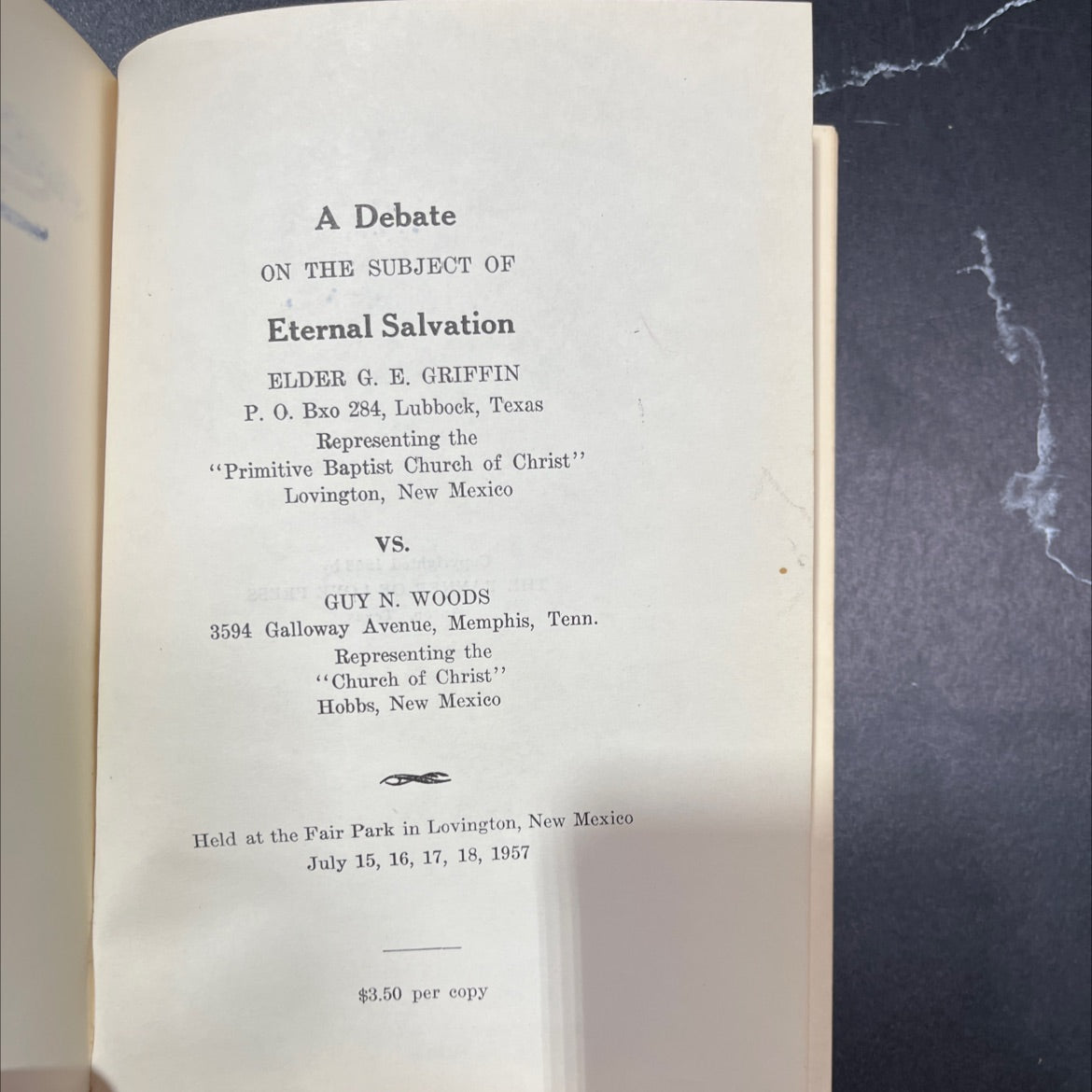a debate on the subject of eternal salvation book, by elder g. e. griffin, guy n. woods, 1958 Hardcover image 2