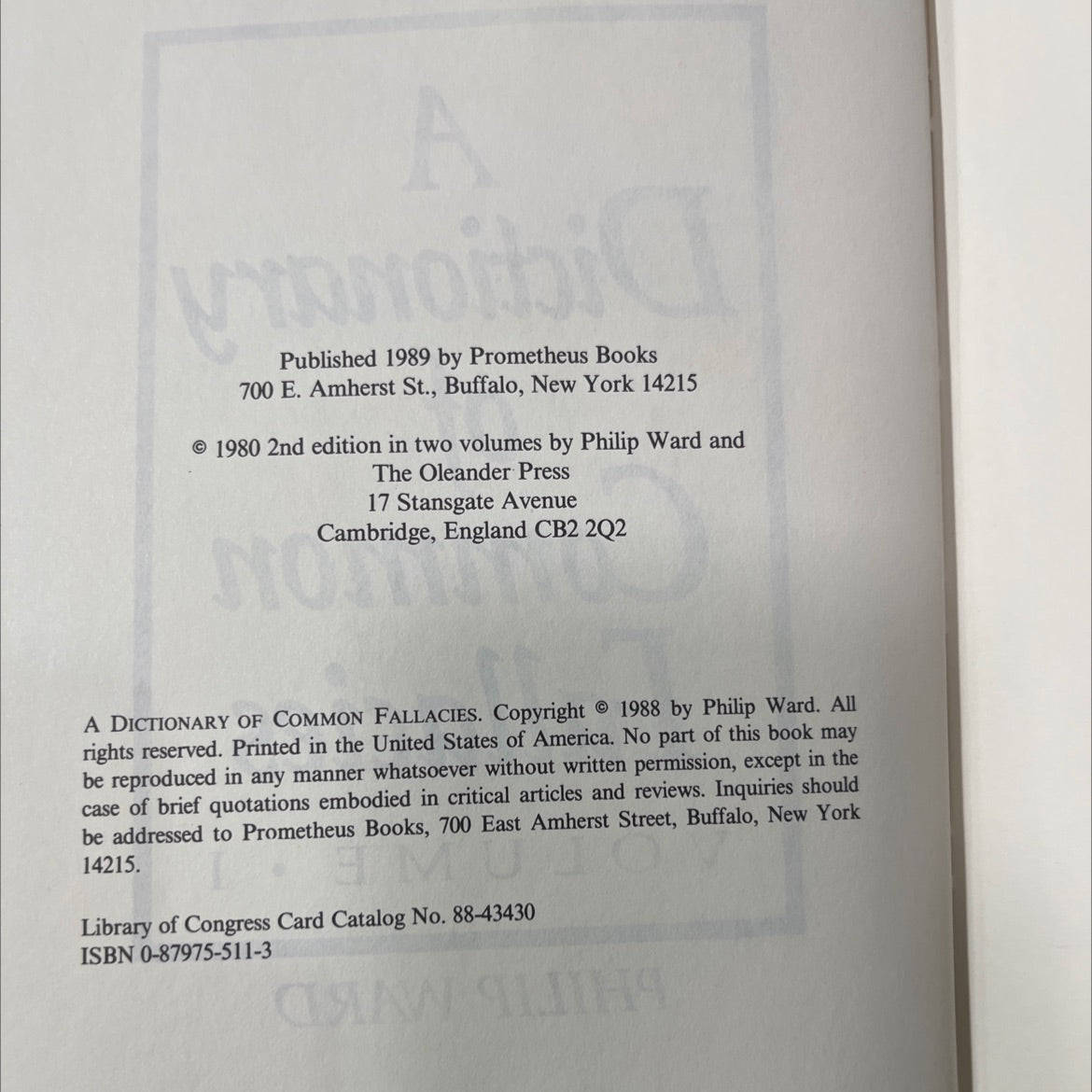 a dictionary of common fallacies book, by philip ward, 1988 Hardcover image 3