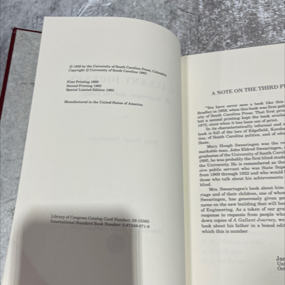 a gallant journey mr. swearingen and his family book, by Mary Hough Swearingen, 1983 Hardcover image 3