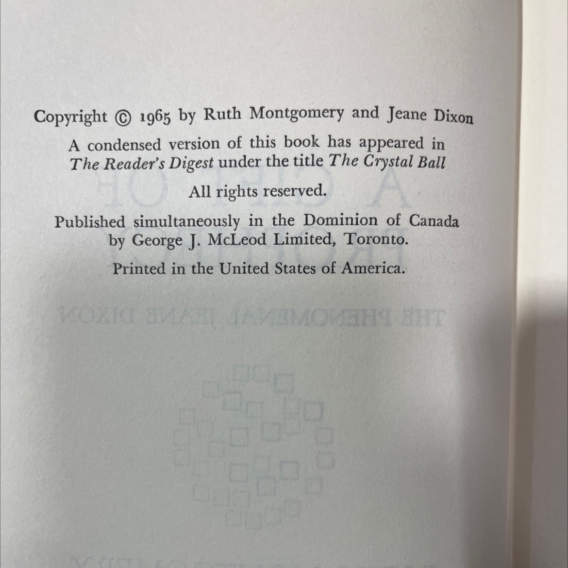 a gift of prophecy the phenomenal jeane dixon book, by ruth montgomery and jeane dixon, 1965 Hardcover image 3