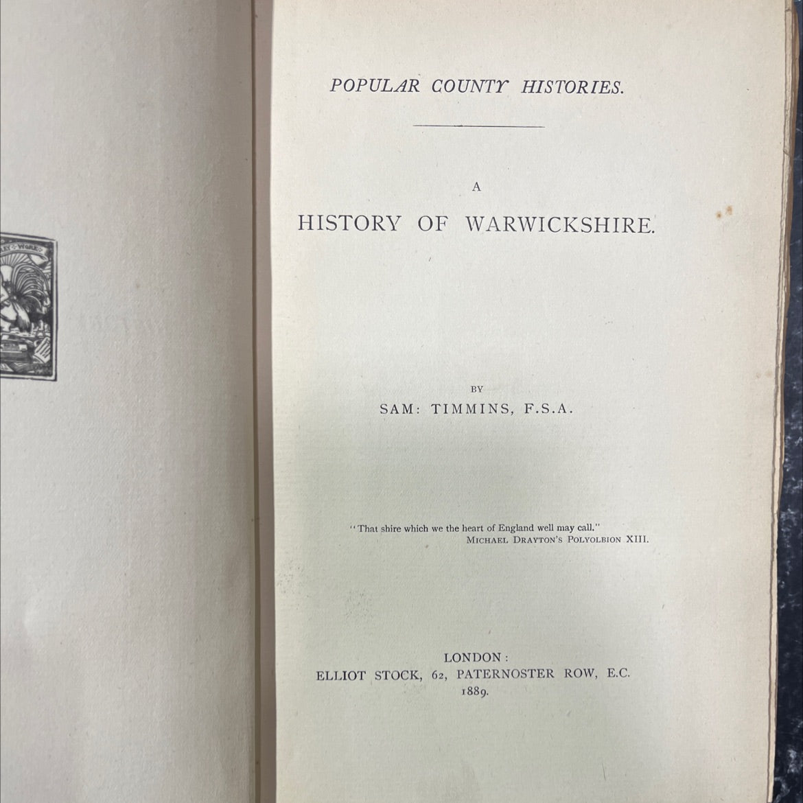 a history of warwickshire book, by sam timmins, f.s.a., 1889 Hardcover image 2