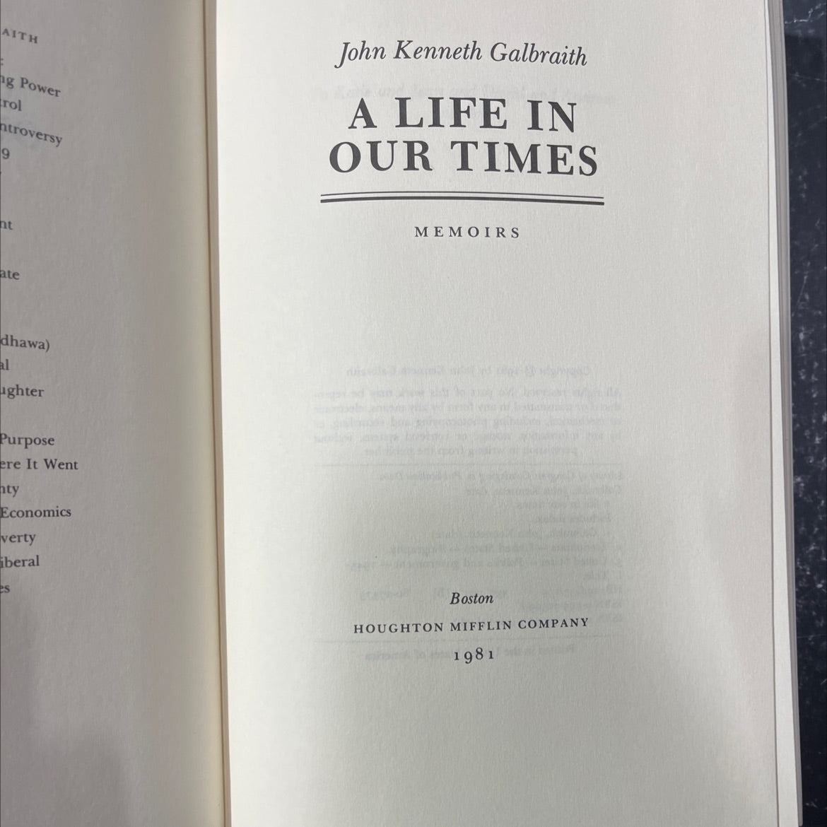 a life in our times book, by John Kenneth Galbraith, 1981 Hardcover image 2