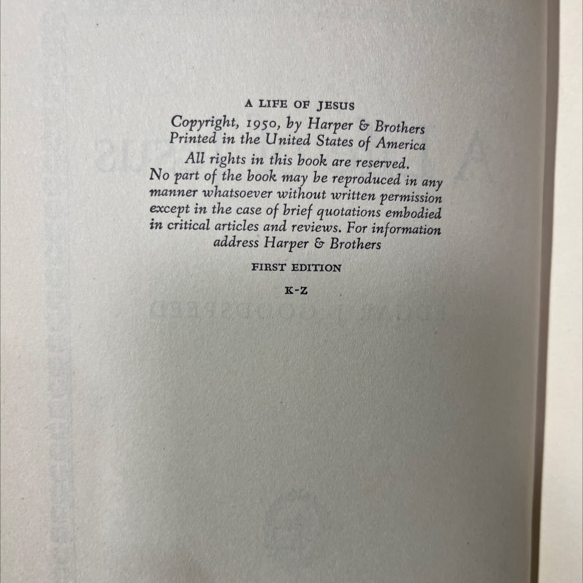 a life of jesus book, by edgar j. goodspeed, 1950 Hardcover image 3