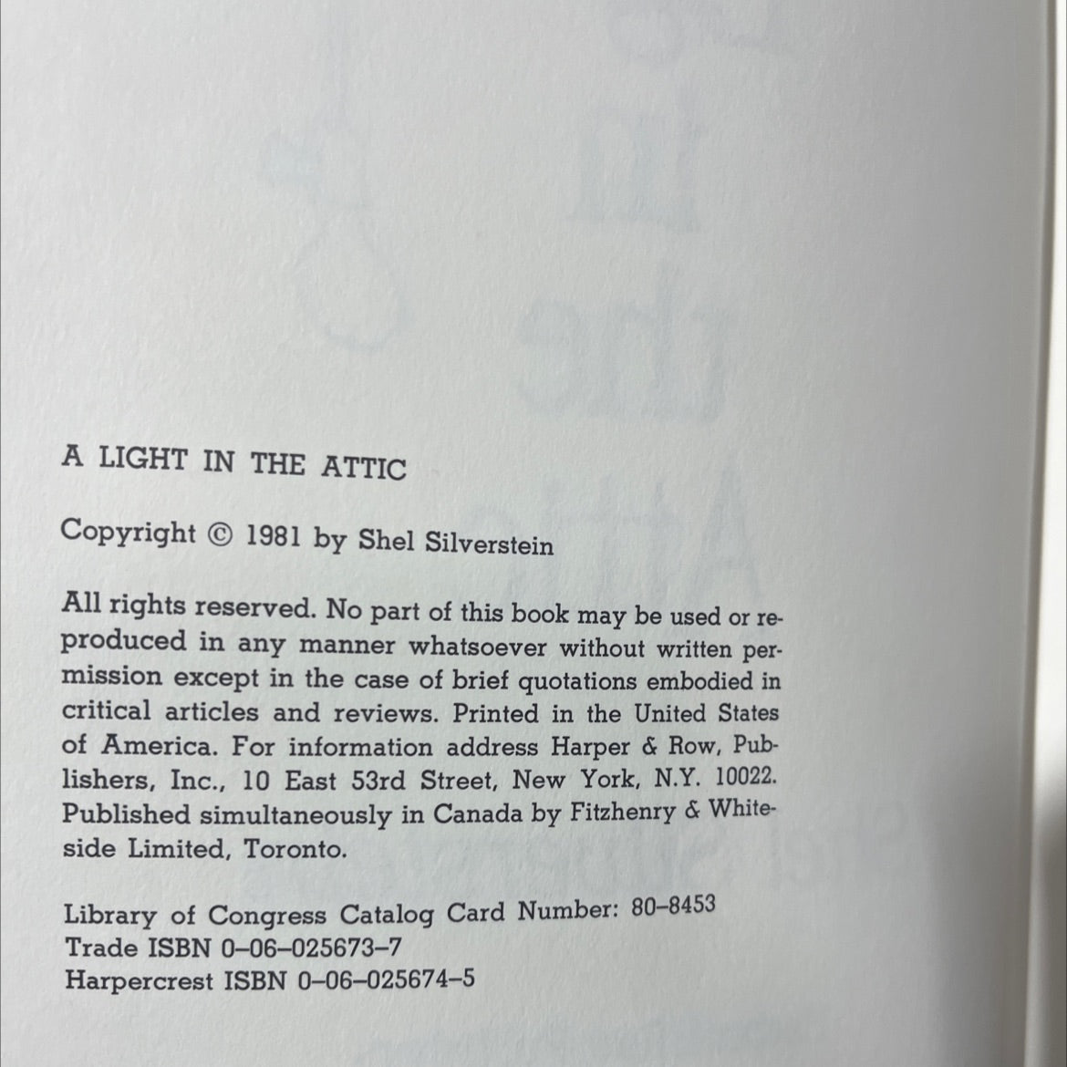 a light in the attic book, by shel silverstein, 1981 Hardcover image 3