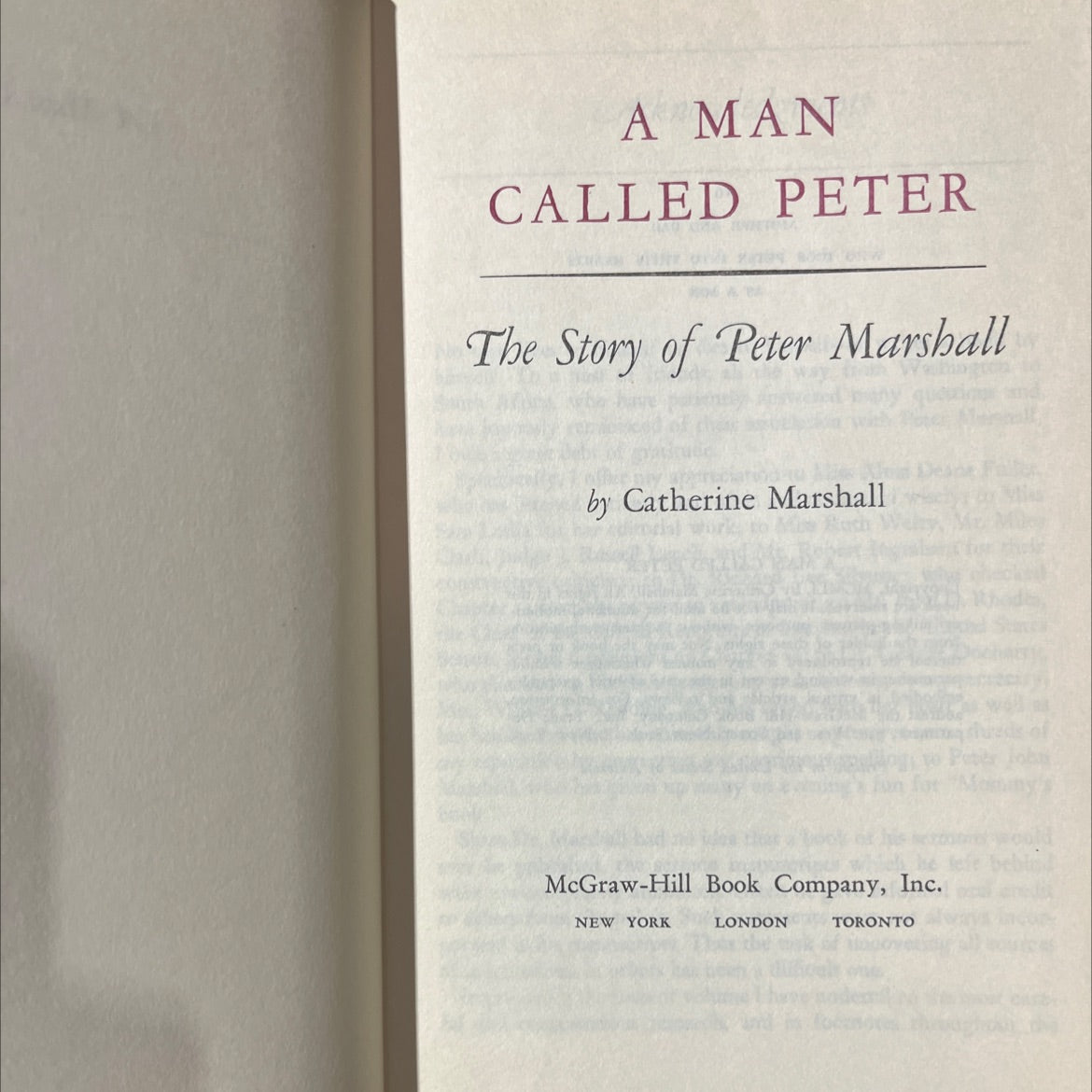 a man called peter the story of peter marshall book, by catherine marshall, 1951 Hardcover image 2
