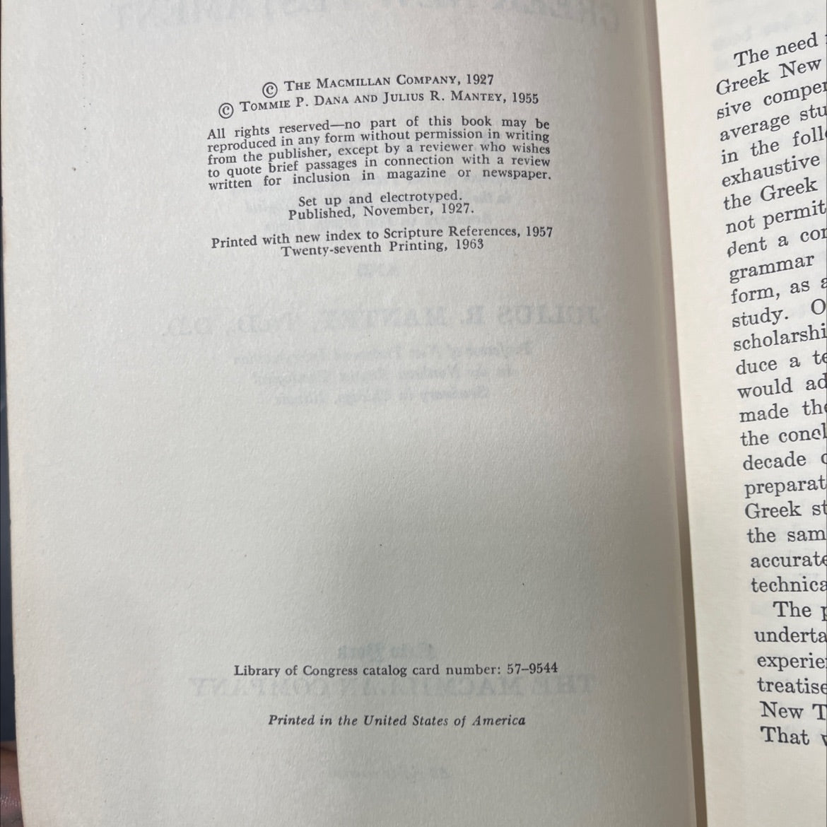 a manual grammar of the greek new testament book, by h. e. dana, julius r. mantey, 1955 Hardcover image 3