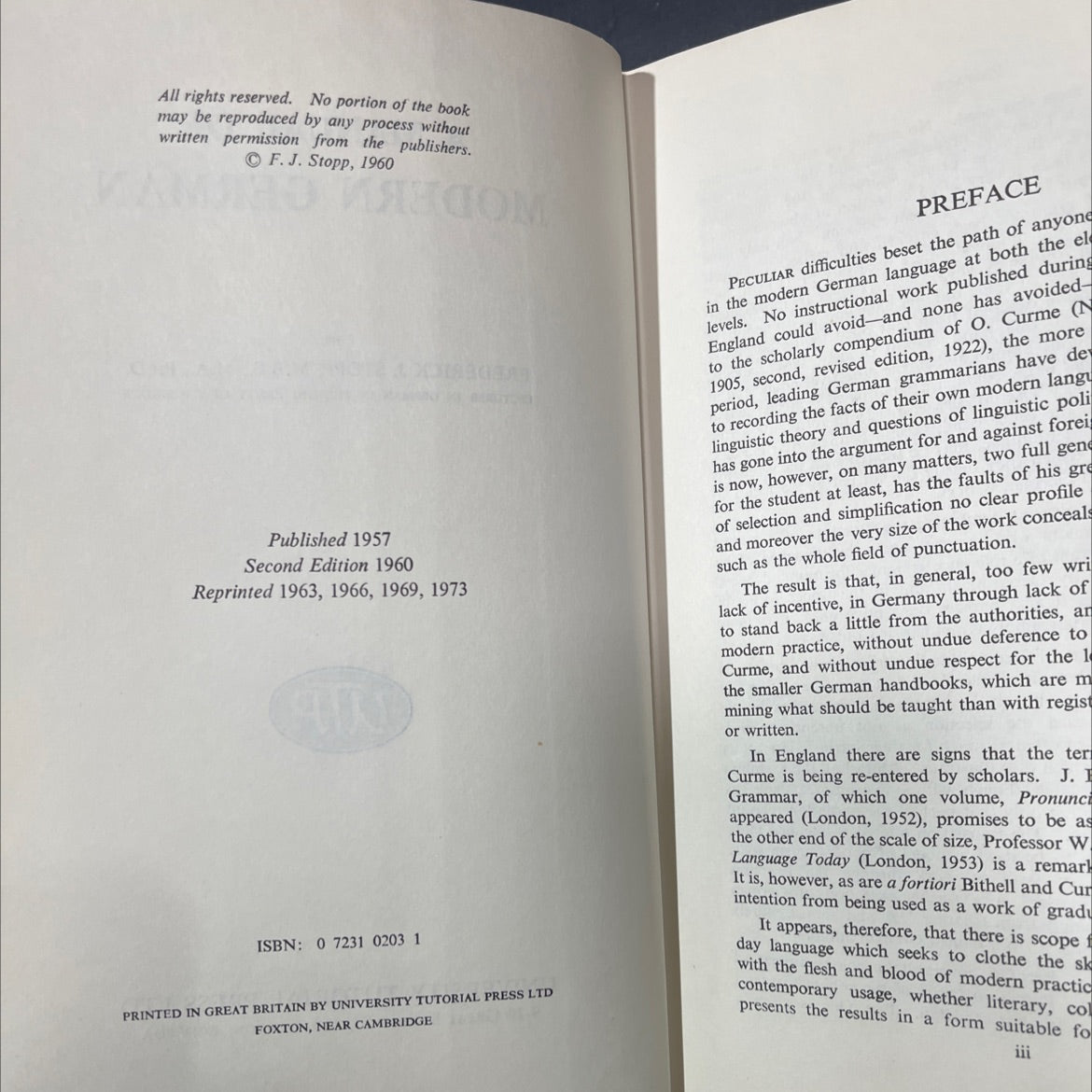 a manual of modern german book, by frederick j. stopp, 1960 Hardcover image 3