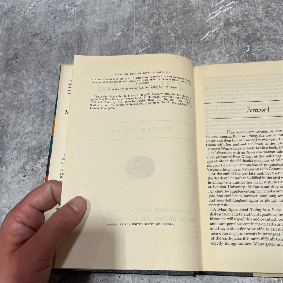 a many-splendored thing book, by han suy in, 1952 Hardcover image 3