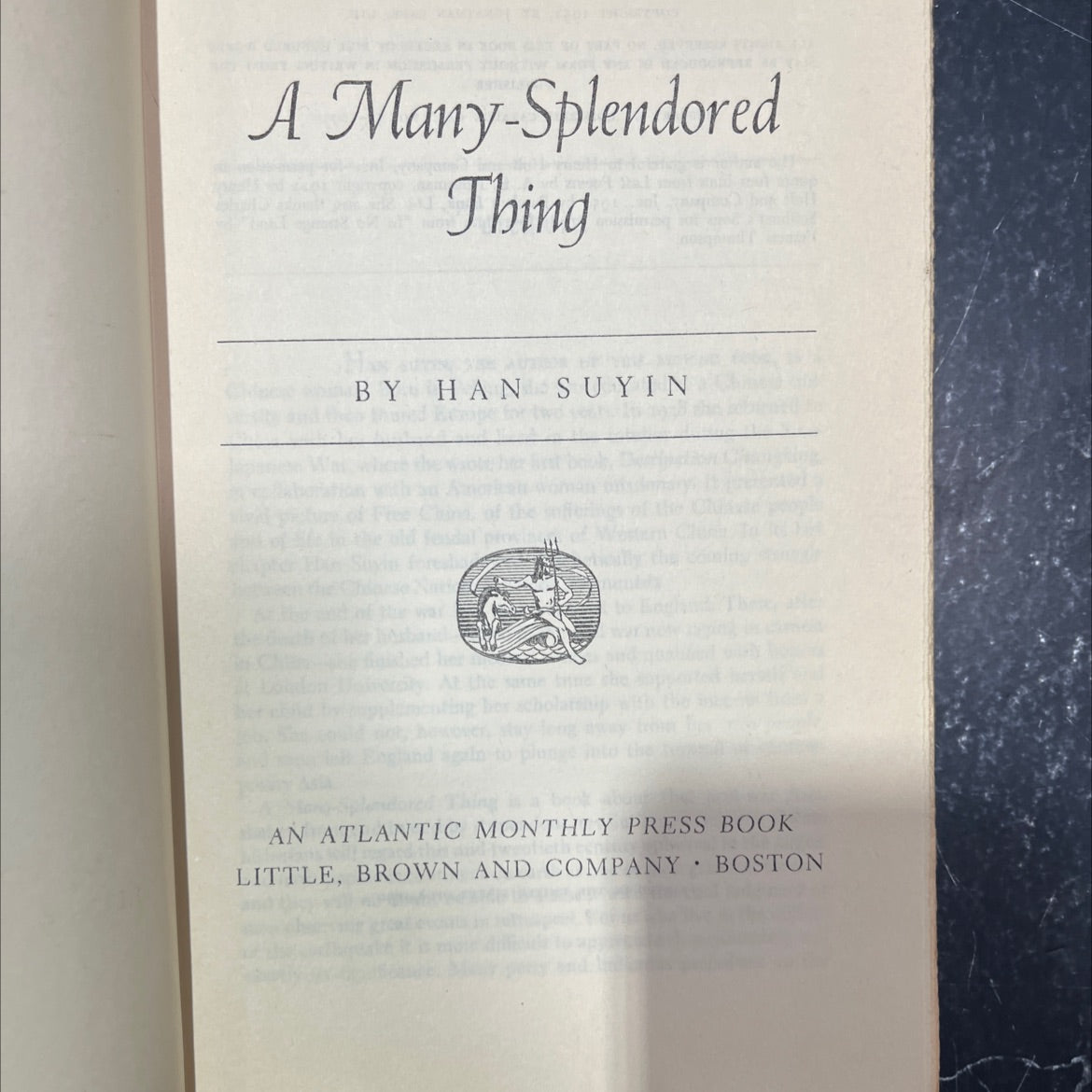 a many-splendored thing book, by han suyin, 1952 Hardcover image 2
