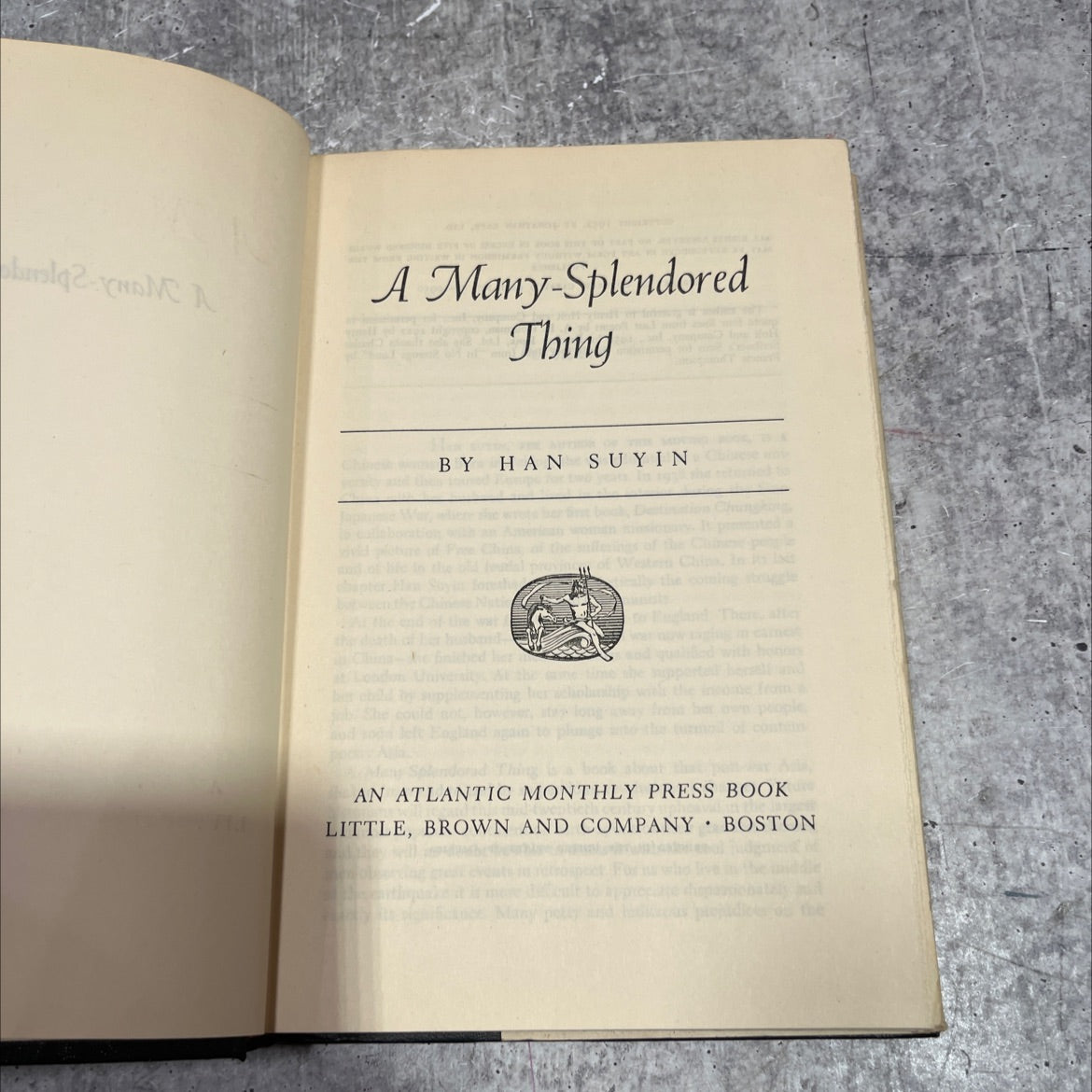 a many-splendored thing book, by han suy in, 1952 Hardcover image 2