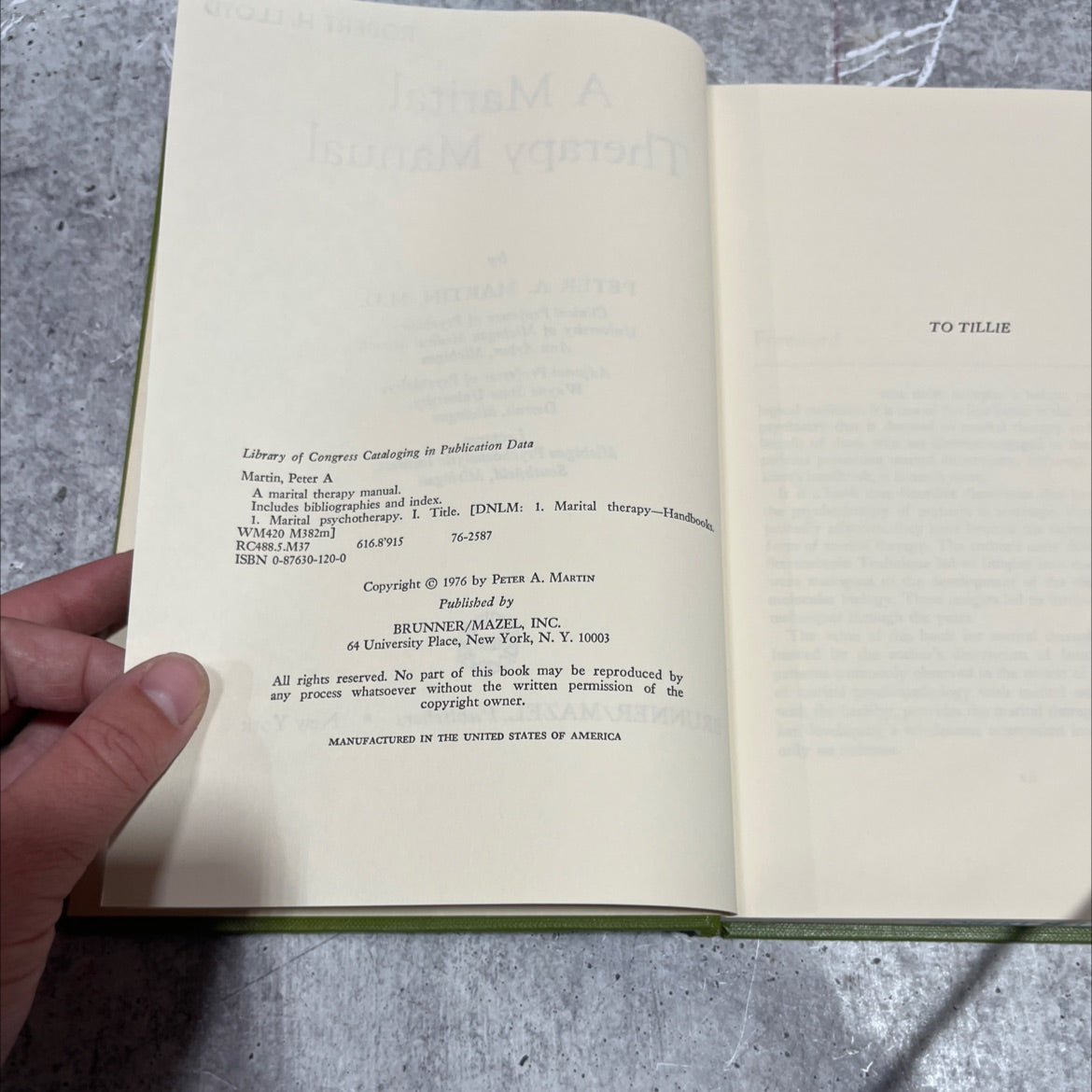 a marital therapy manual book, by peter a. martin, m.d., 1976 Hardcover image 3