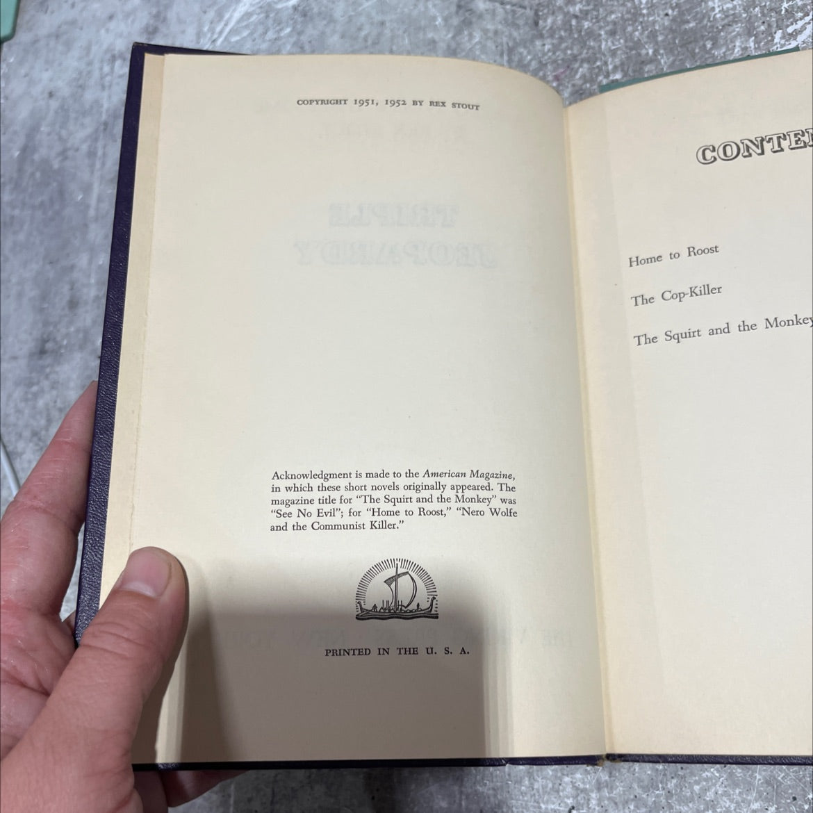 a nero wolfe threesome book, by rex stout, 1952 Hardcover image 3