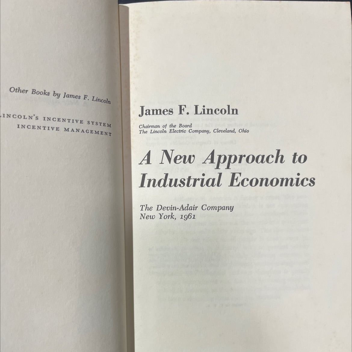 a new approach to industrial economics book, by james f. lincoln, 1970 Hardcover image 2