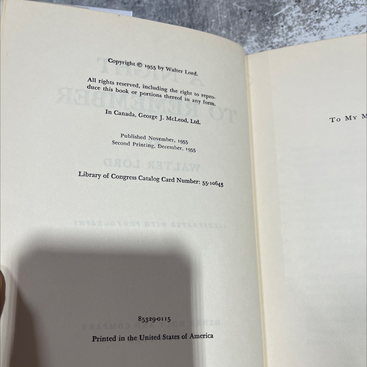 a night to remember book, by walter lord, 1955 Hardcover image 3