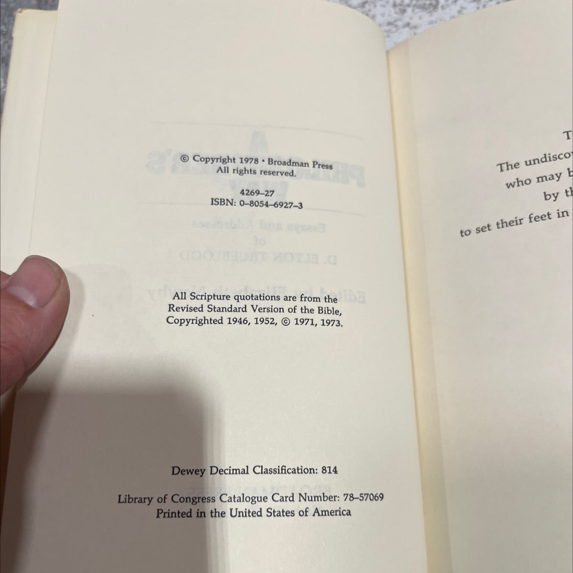 a philosopher's way essays and addresses of d. elton trueblood book, by d. elton trueblood, 1978 Hardcover image 3