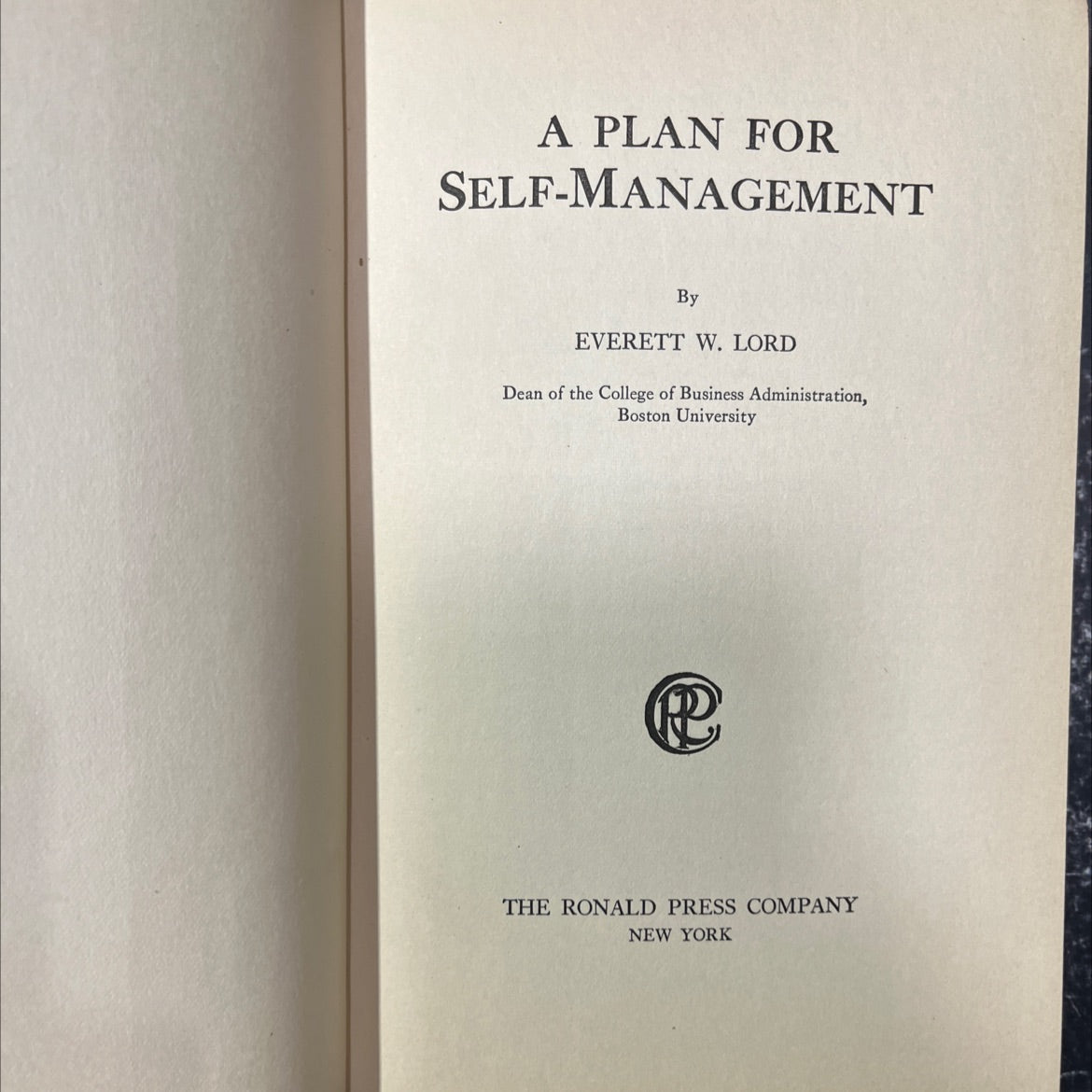 a plan for self-management book, by everett w. lord, 1925 Hardcover image 2