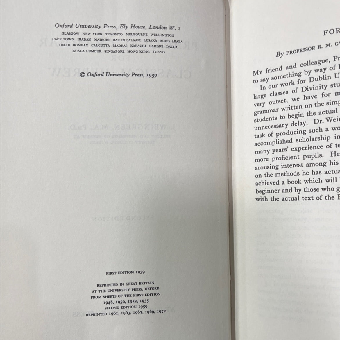 a practical grammar for classical hebrew book, by j. weingreen, 1959 Hardcover image 3