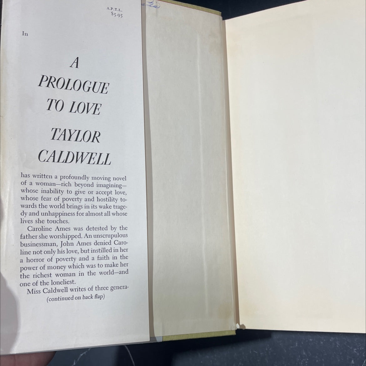 a prologue to love book, by taylor caldwell, 1961 Hardcover image 4