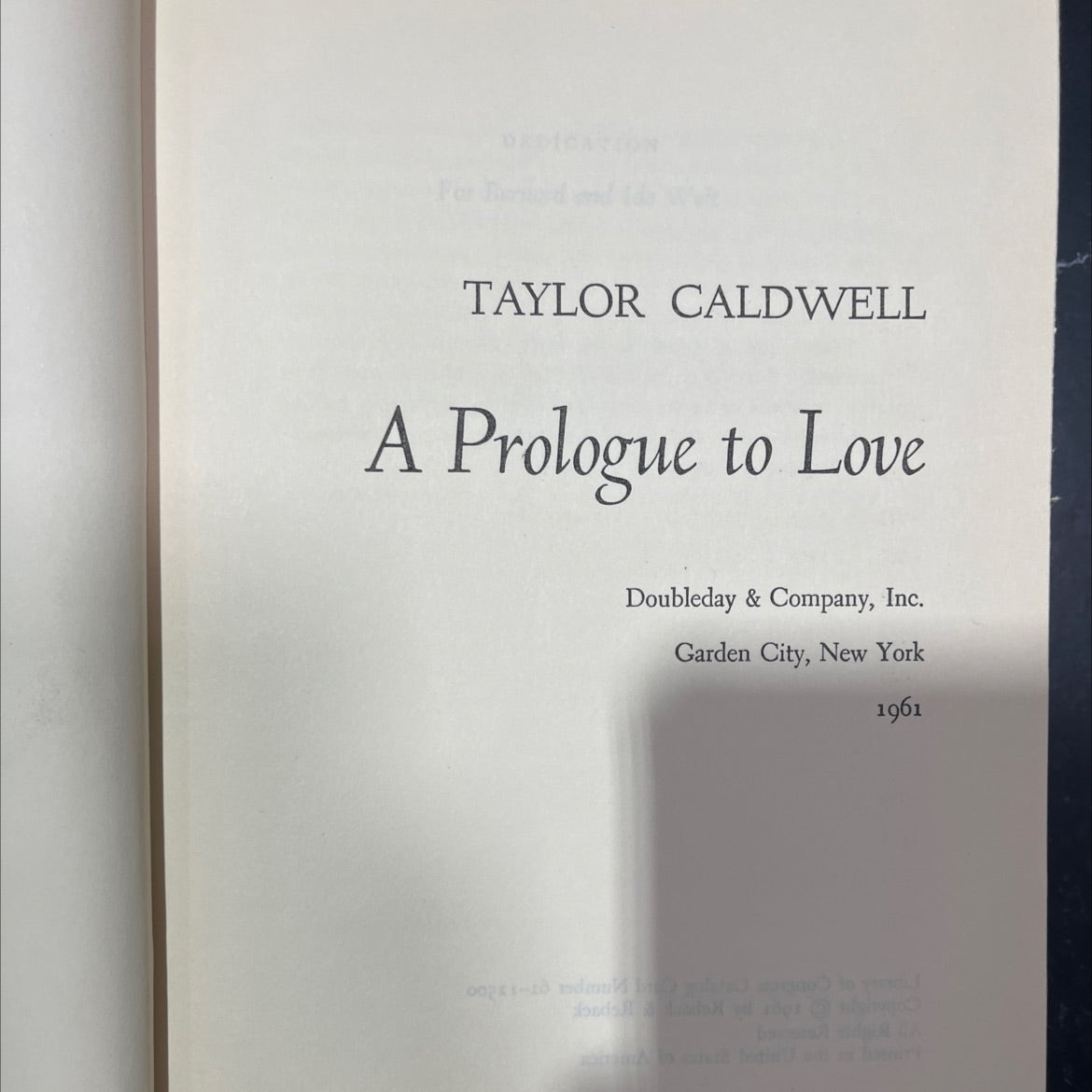 a prologue to love book, by taylor caldwell, 1961 Hardcover image 2