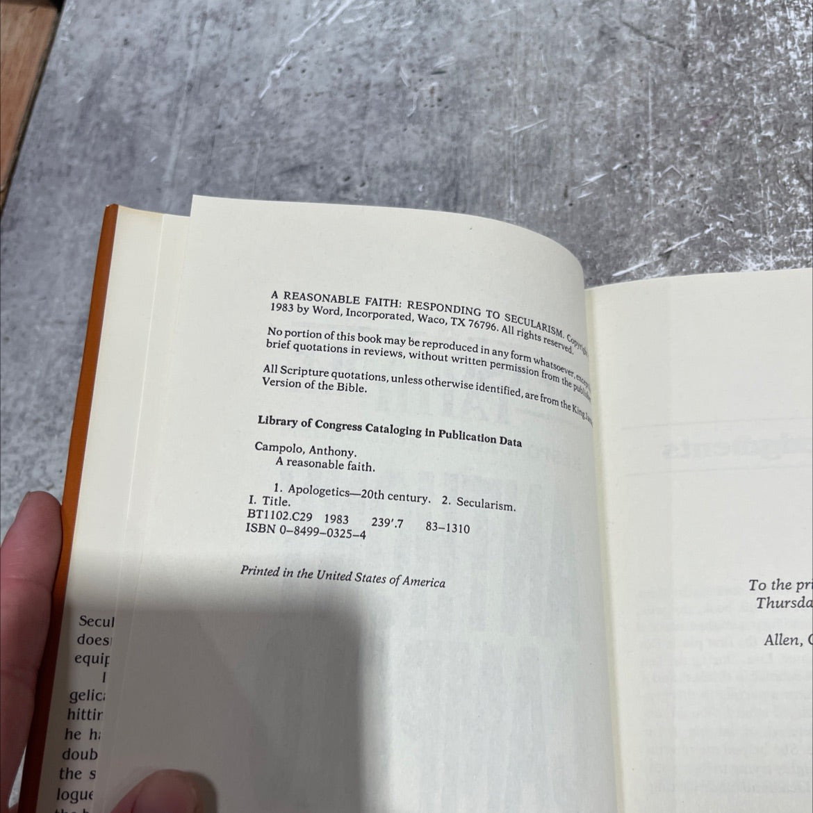 a reasonable faith: responding to secularism book, by anthony campolo, 1983 Hardcover image 3