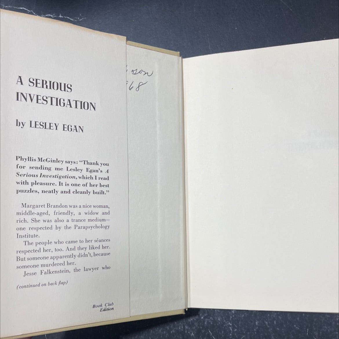 a serious investigation book, by lesley egan, 1968 Hardcover image 4