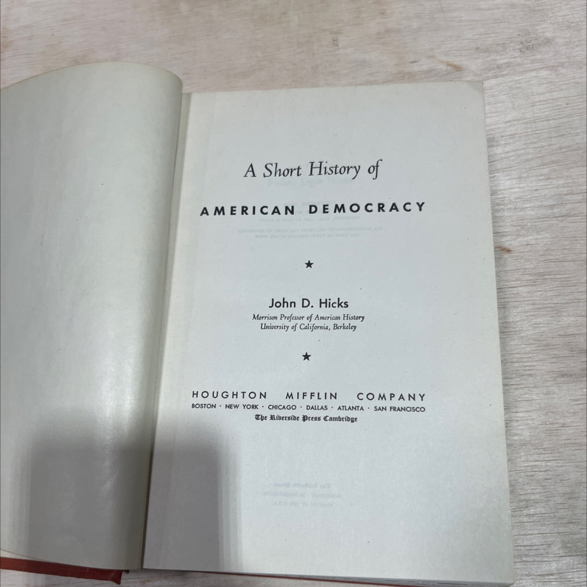 a short history of american democracy book, by john d. hicks, 1949 Hardcover image 2