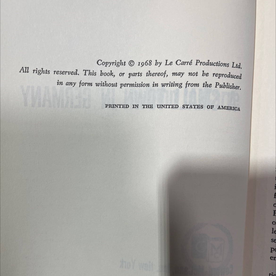 a small town in germany book, by john le carré, 1968 Hardcover image 3