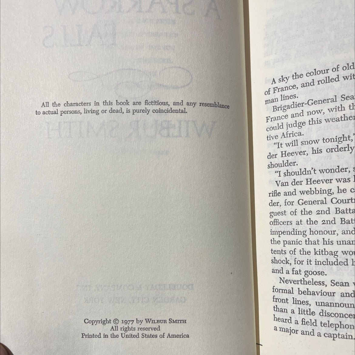 a sparrow falls book, by wilbur smith, 1977 Hardcover image 3