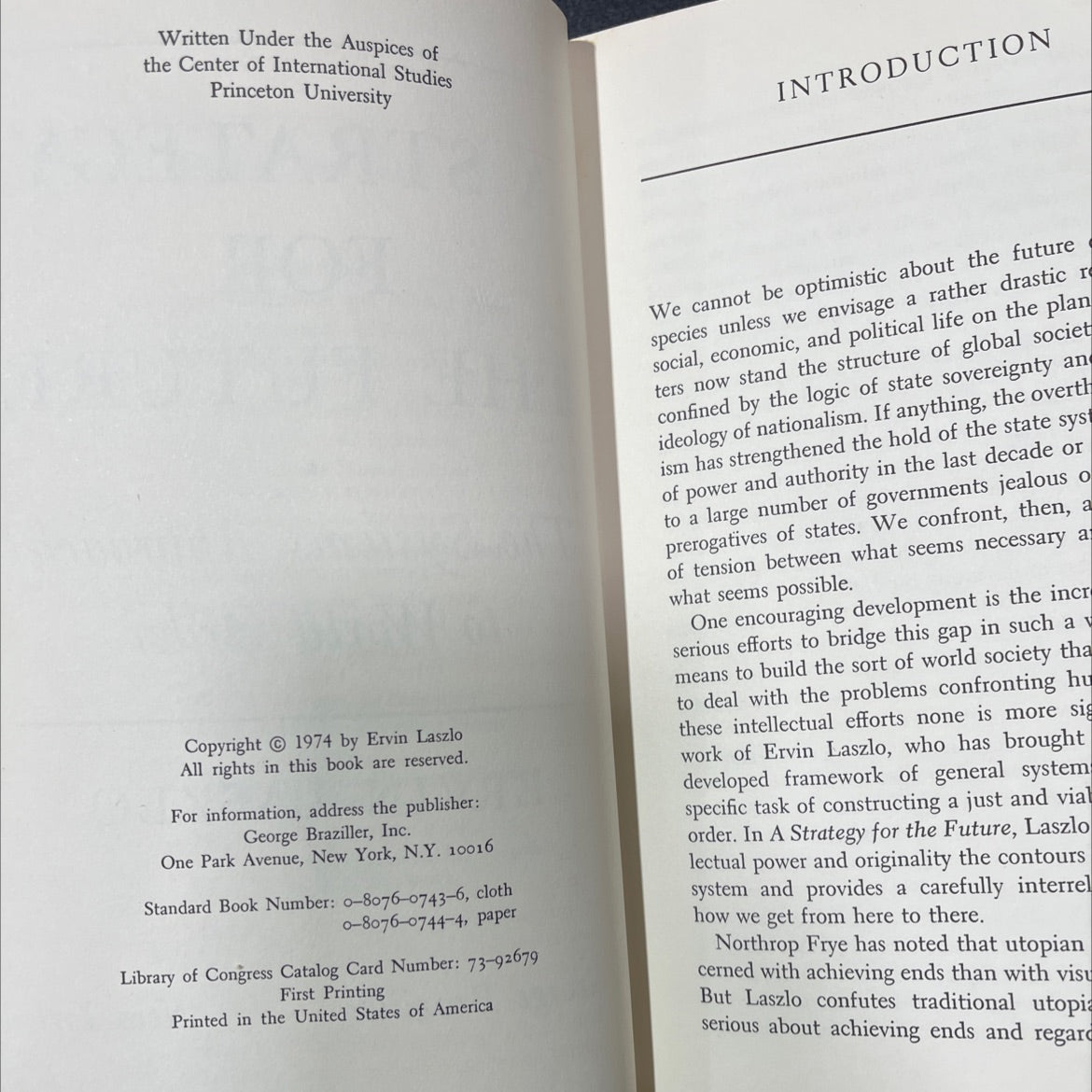 a strategy for the future: the systems approach to world order book, by ervin laszlo, 1974 Hardcover image 3